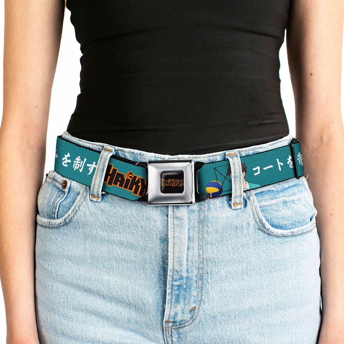 HAIKYU Title Logo Full Color Black/Orange Seatbelt Belt - HAIKYU Iwaizumi and Oikawa Control the Court Pose and Title Logo Blue Webbing Seatbelt Belts Haikyu!!