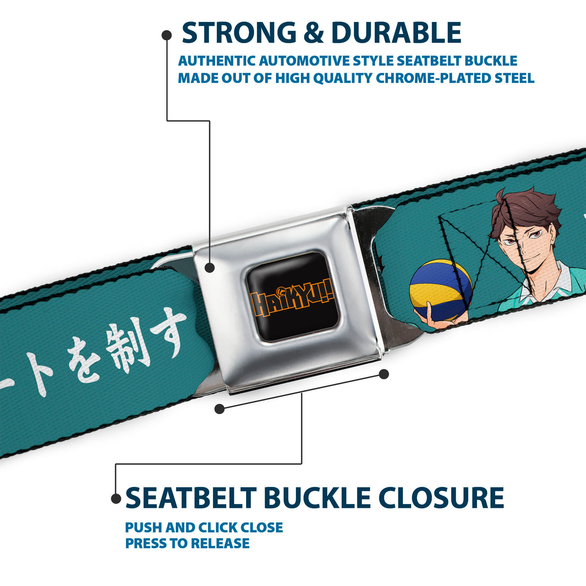 HAIKYU Title Logo Full Color Black/Orange Seatbelt Belt - HAIKYU Iwaizumi and Oikawa Control the Court Pose and Title Logo Blue Webbing Seatbelt Belts Haikyu!!