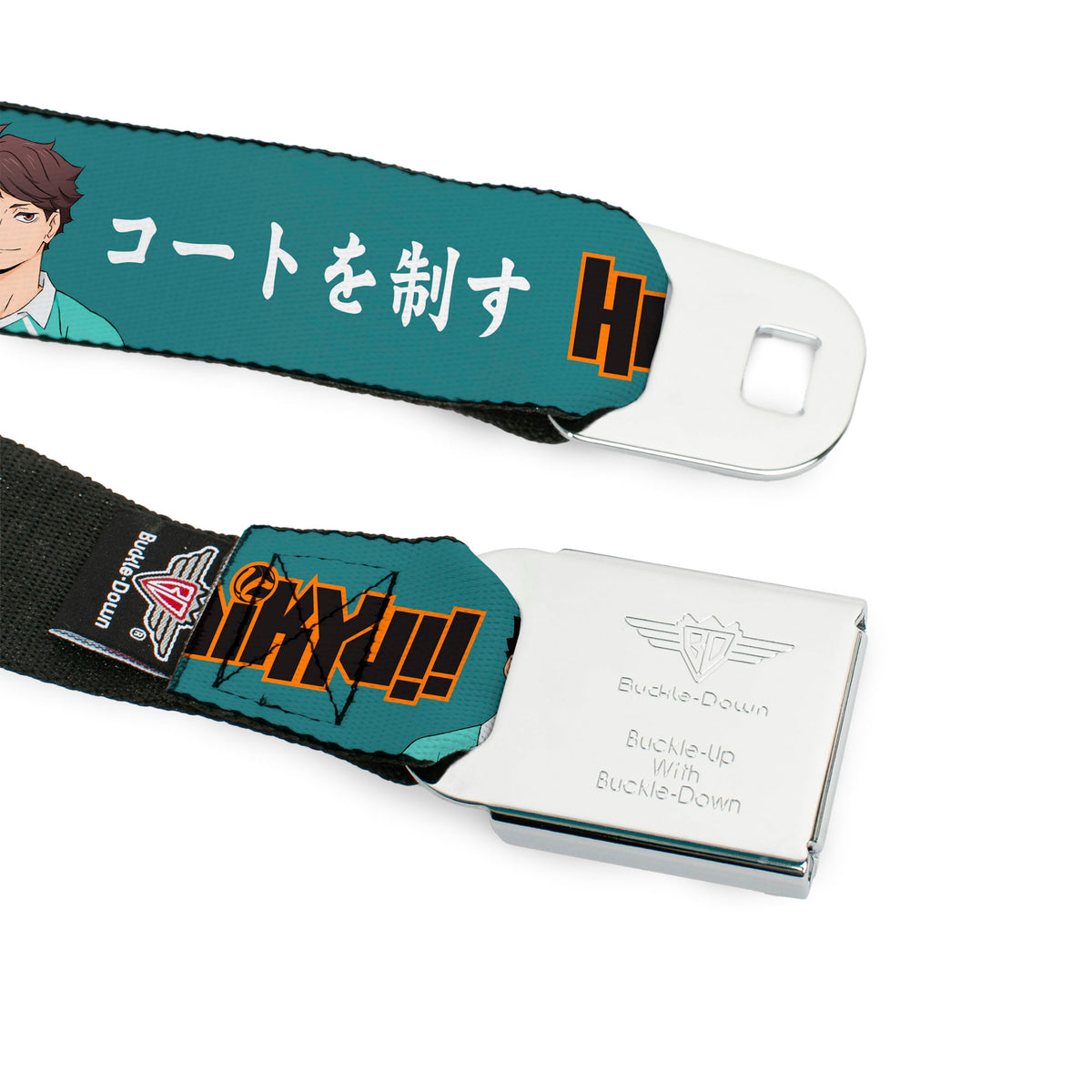 HAIKYU Title Logo Full Color Black/Orange Seatbelt Belt - HAIKYU Iwaizumi and Oikawa Control the Court Pose and Title Logo Blue Webbing Seatbelt Belts Haikyu!!