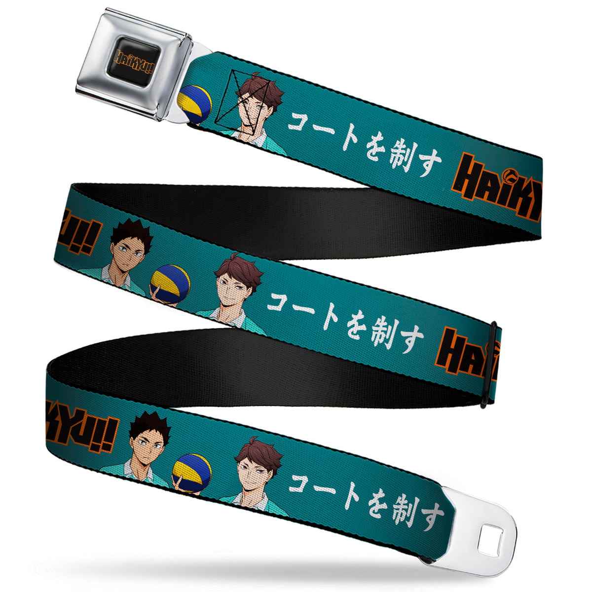 HAIKYU Title Logo Full Color Black/Orange Seatbelt Belt - HAIKYU Iwaizumi and Oikawa Control the Court Pose and Title Logo Blue Webbing Seatbelt Belts Haikyu!!