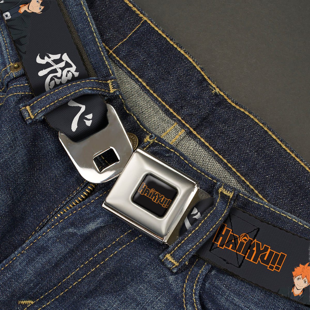HAIKYU Title Logo Full Color Black/Orange Seatbelt Belt - HAIKYU Hinata and Kageyama Pose and Title Logo Black/White Webbing Seatbelt Belts Haikyu!!