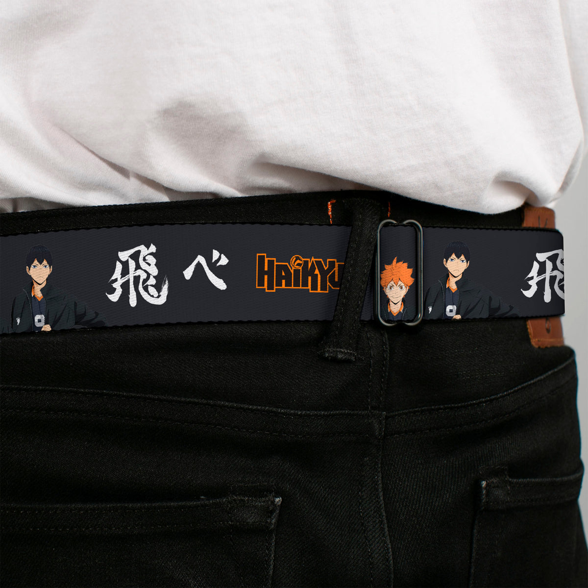 HAIKYU Title Logo Full Color Black/Orange Seatbelt Belt - HAIKYU Hinata and Kageyama Pose and Title Logo Black/White Webbing Seatbelt Belts Haikyu!!