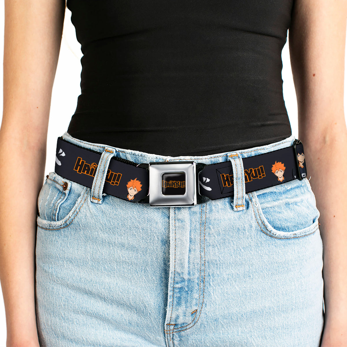 HAIKYU Title Logo Full Color Black/Orange Seatbelt Belt - HAIKYU Hinata and Kageyama Pose and Title Logo Black/White Webbing Seatbelt Belts Haikyu!!
