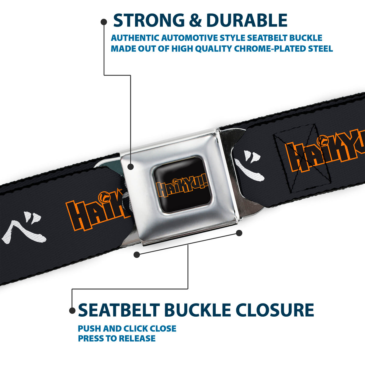 HAIKYU Title Logo Full Color Black/Orange Seatbelt Belt - HAIKYU Hinata and Kageyama Pose and Title Logo Black/White Webbing Seatbelt Belts Haikyu!!