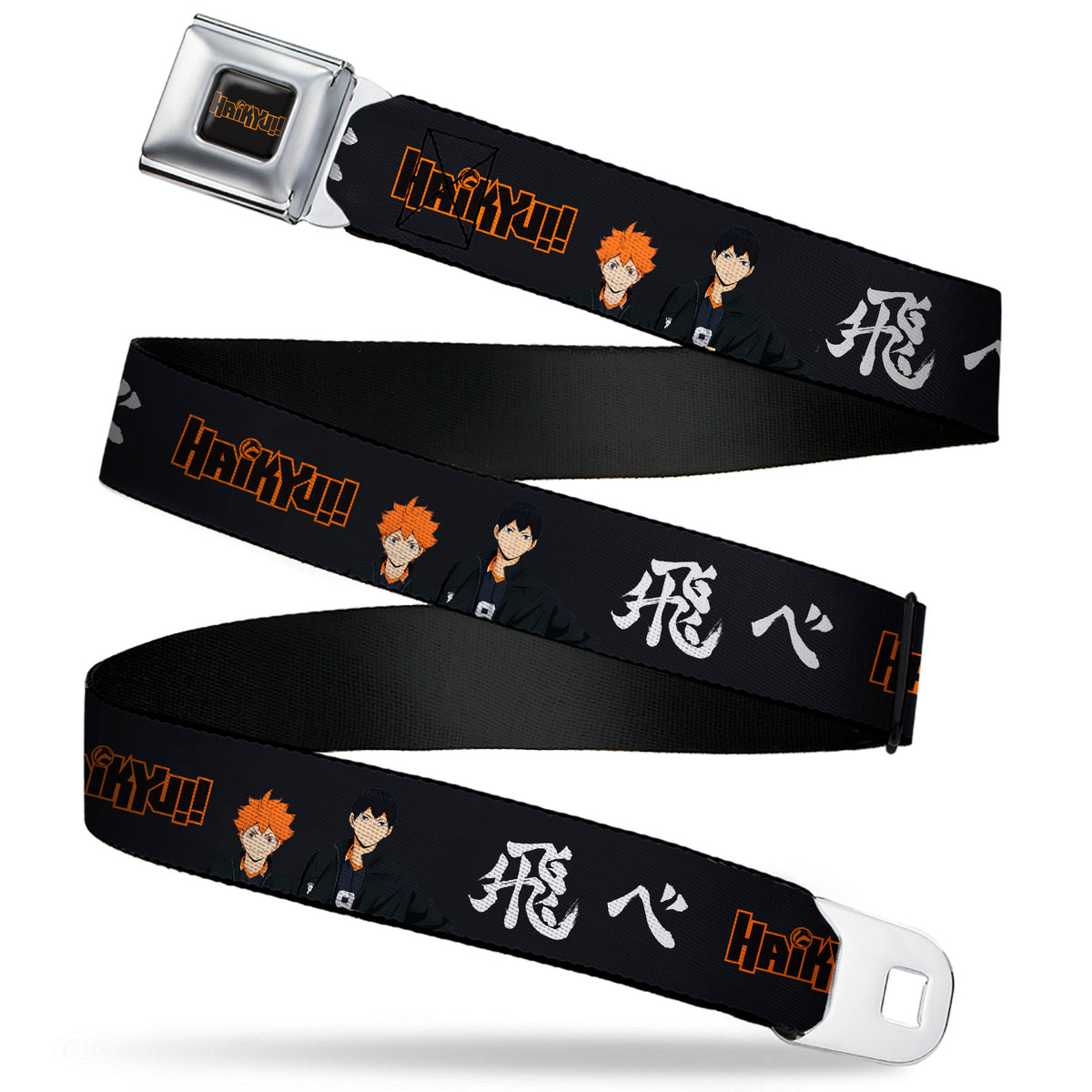 HAIKYU Title Logo Full Color Black/Orange Seatbelt Belt - HAIKYU Hinata and Kageyama Pose and Title Logo Black/White Webbing Seatbelt Belts Haikyu!!