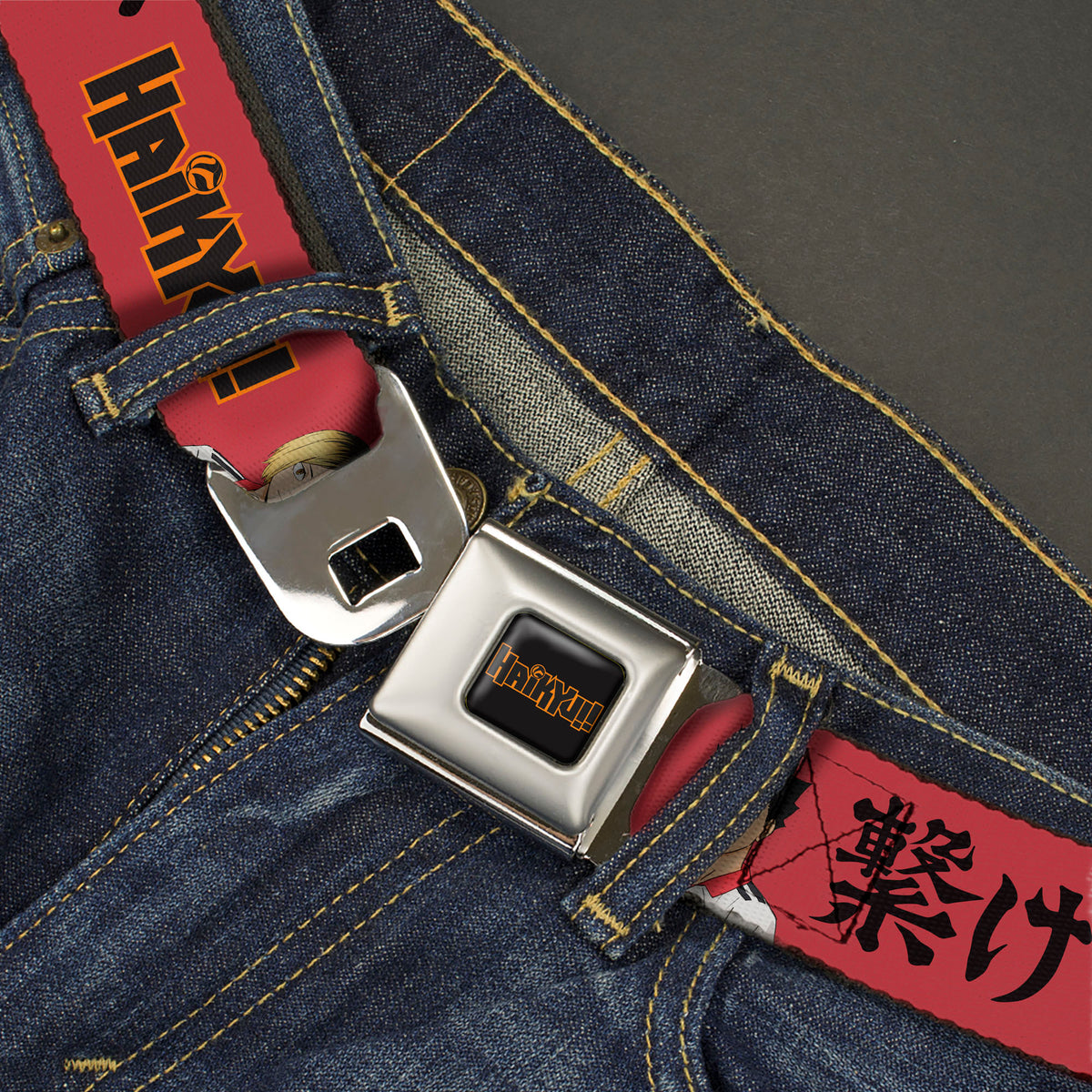 HAIKYU Title Logo Full Color Black/Orange Seatbelt Belt - HAIKYU Kozume and Kuroo Pose and Title Logo Red/Black Webbing Seatbelt Belts Haikyu!!