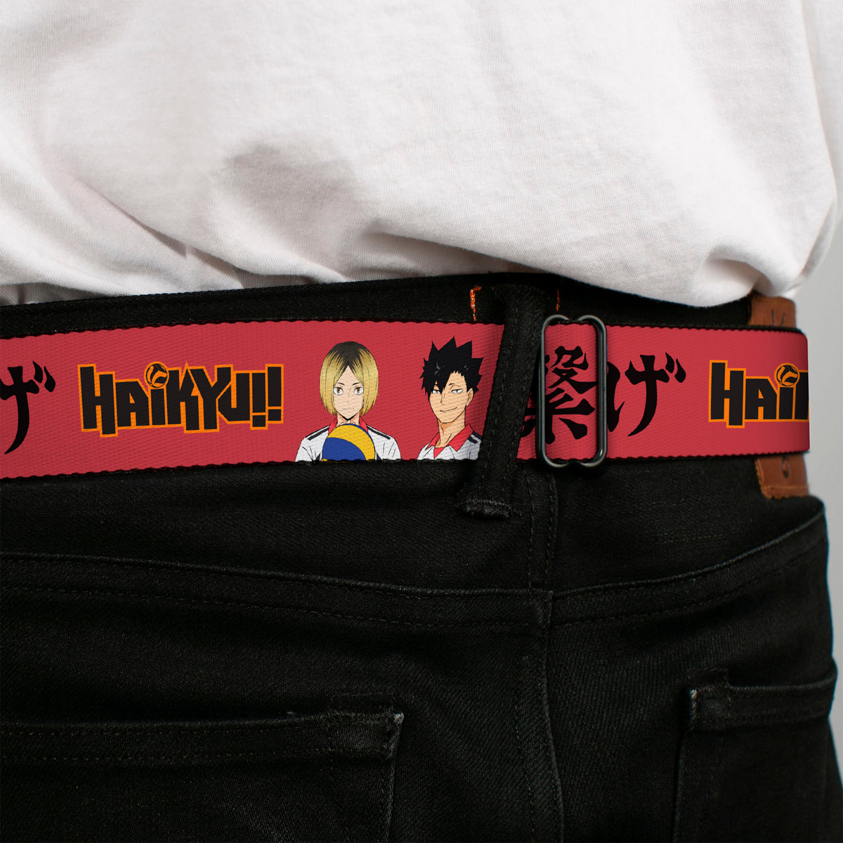 HAIKYU Title Logo Full Color Black/Orange Seatbelt Belt - HAIKYU Kozume and Kuroo Pose and Title Logo Red/Black Webbing Seatbelt Belts Haikyu!!