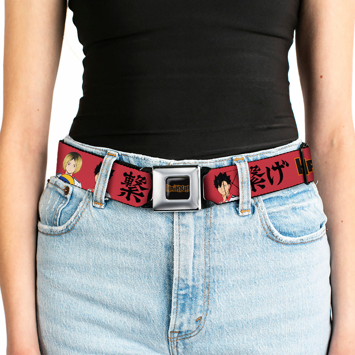 HAIKYU Title Logo Full Color Black/Orange Seatbelt Belt - HAIKYU Kozume and Kuroo Pose and Title Logo Red/Black Webbing Seatbelt Belts Haikyu!!