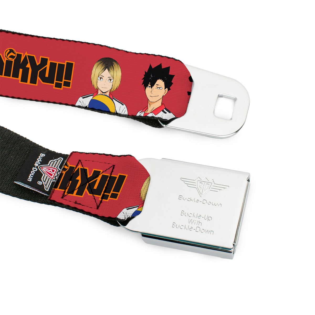 HAIKYU Title Logo Full Color Black/Orange Seatbelt Belt - HAIKYU Kozume and Kuroo Pose and Title Logo Red/Black Webbing Seatbelt Belts Haikyu!!