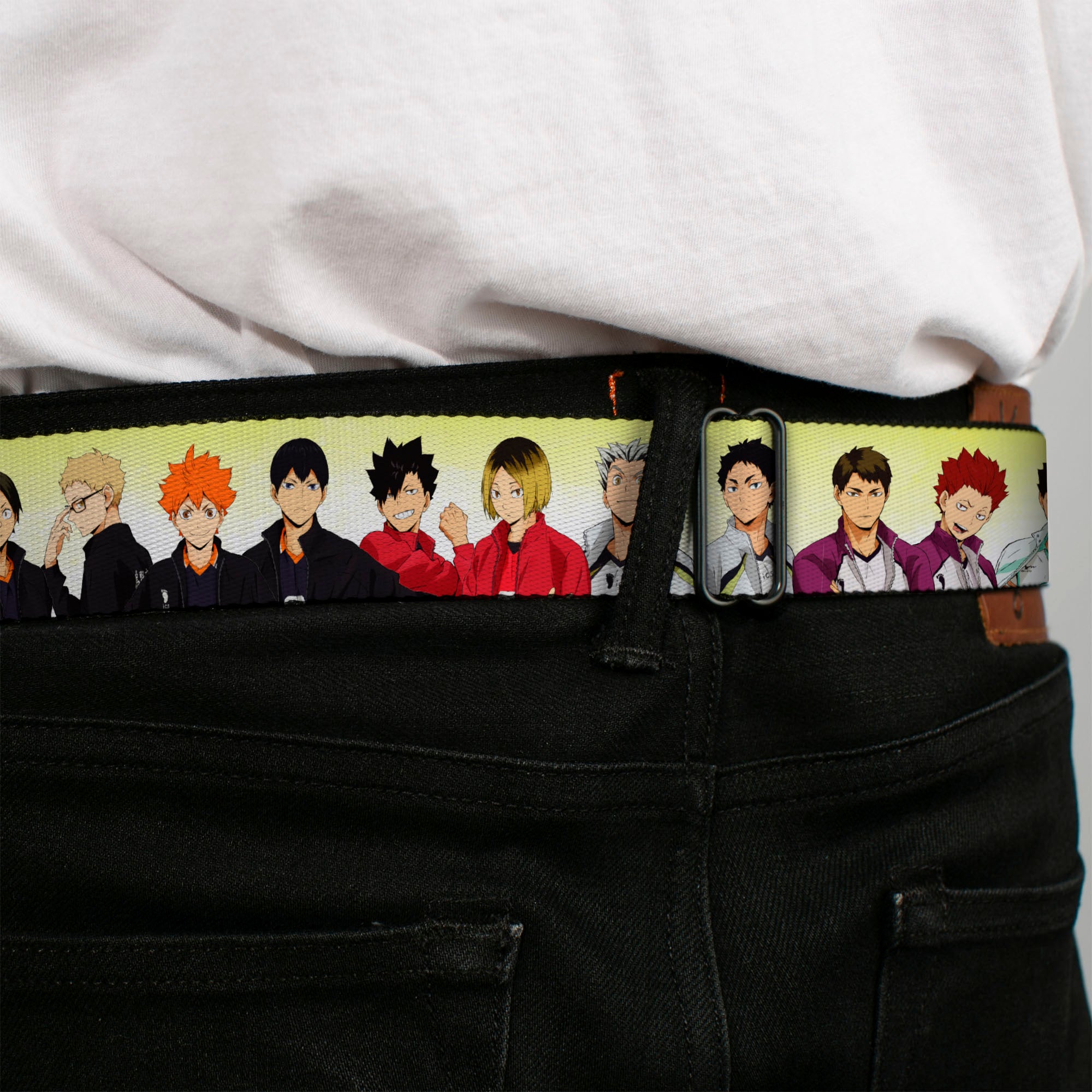 HAIKYU Title Logo Full Color Black/Orange Seatbelt Belt - Haikyu Six Volleyball Team Player Pairs Line Up Yellows Webbing Seatbelt Belts Haikyu!!