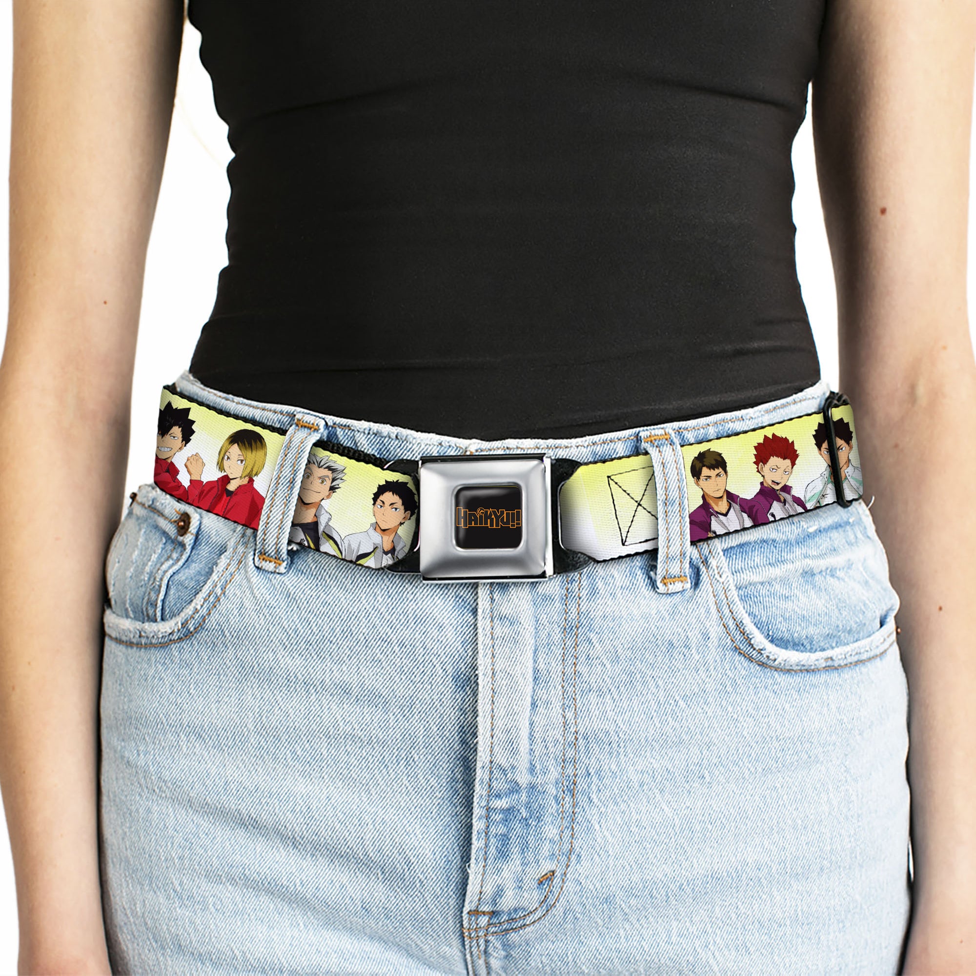 HAIKYU Title Logo Full Color Black/Orange Seatbelt Belt - Haikyu Six Volleyball Team Player Pairs Line Up Yellows Webbing Seatbelt Belts Haikyu!!
