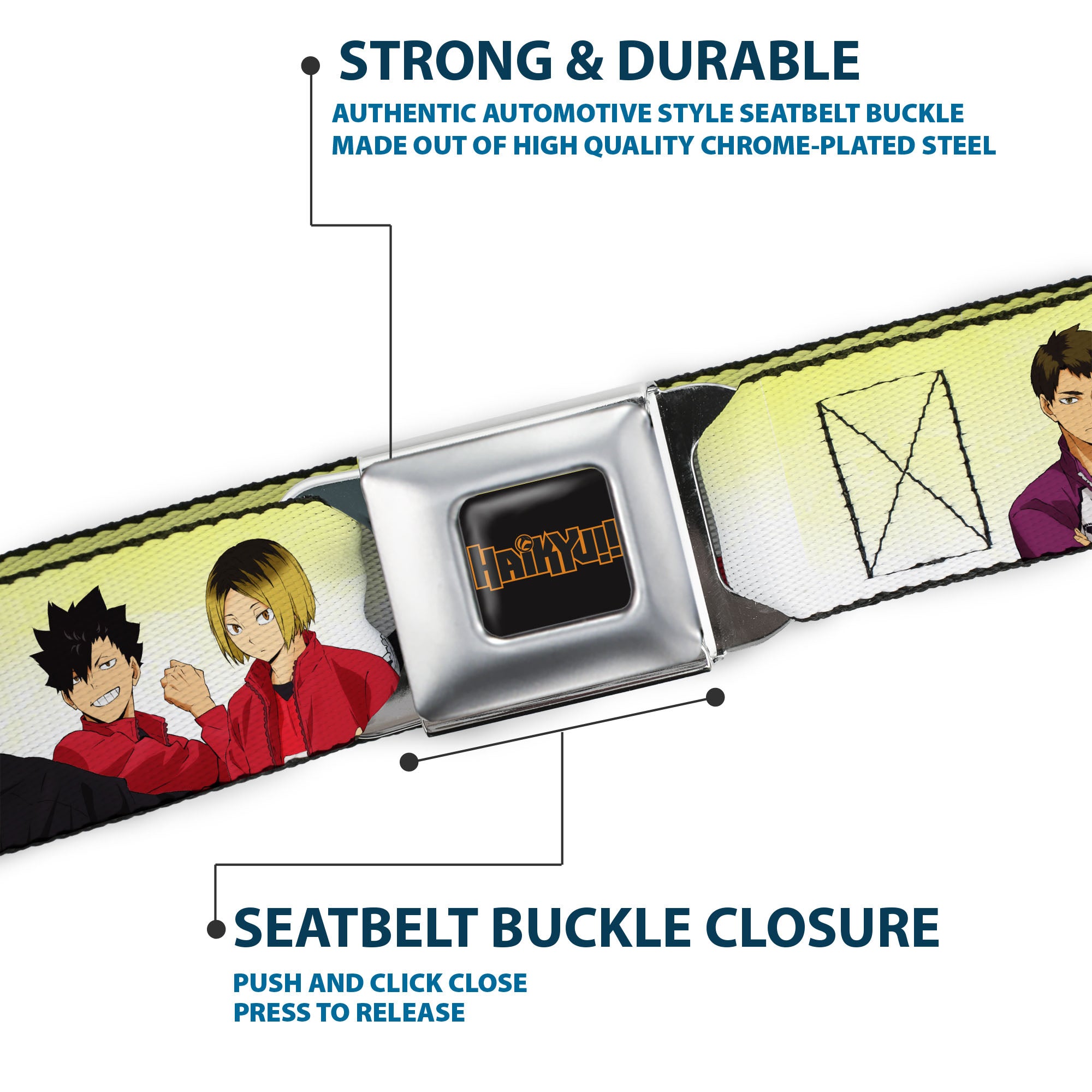 HAIKYU Title Logo Full Color Black/Orange Seatbelt Belt - Haikyu Six Volleyball Team Player Pairs Line Up Yellows Webbing Seatbelt Belts Haikyu!!