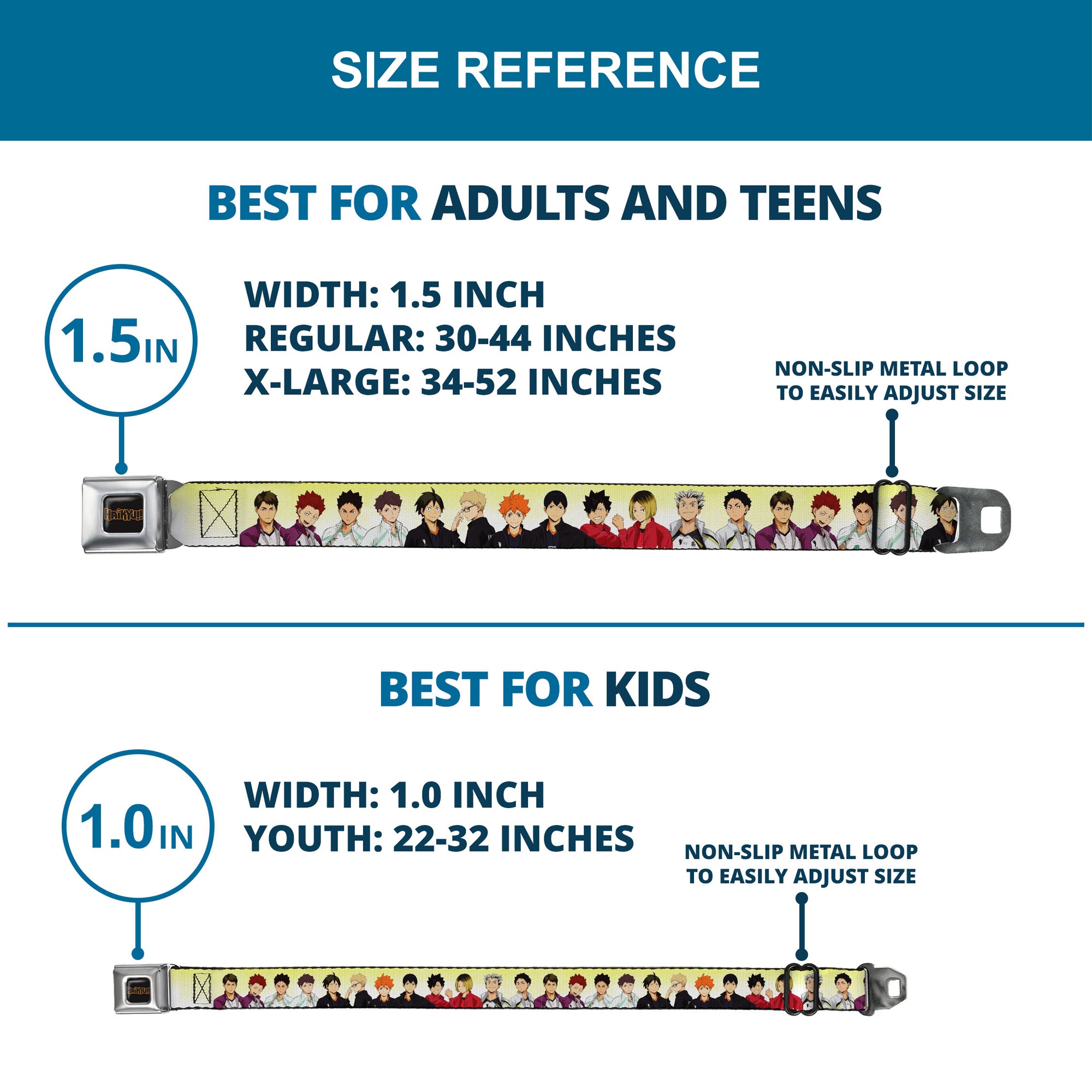 HAIKYU Title Logo Full Color Black/Orange Seatbelt Belt - Haikyu Six Volleyball Team Player Pairs Line Up Yellows Webbing Seatbelt Belts Haikyu!!