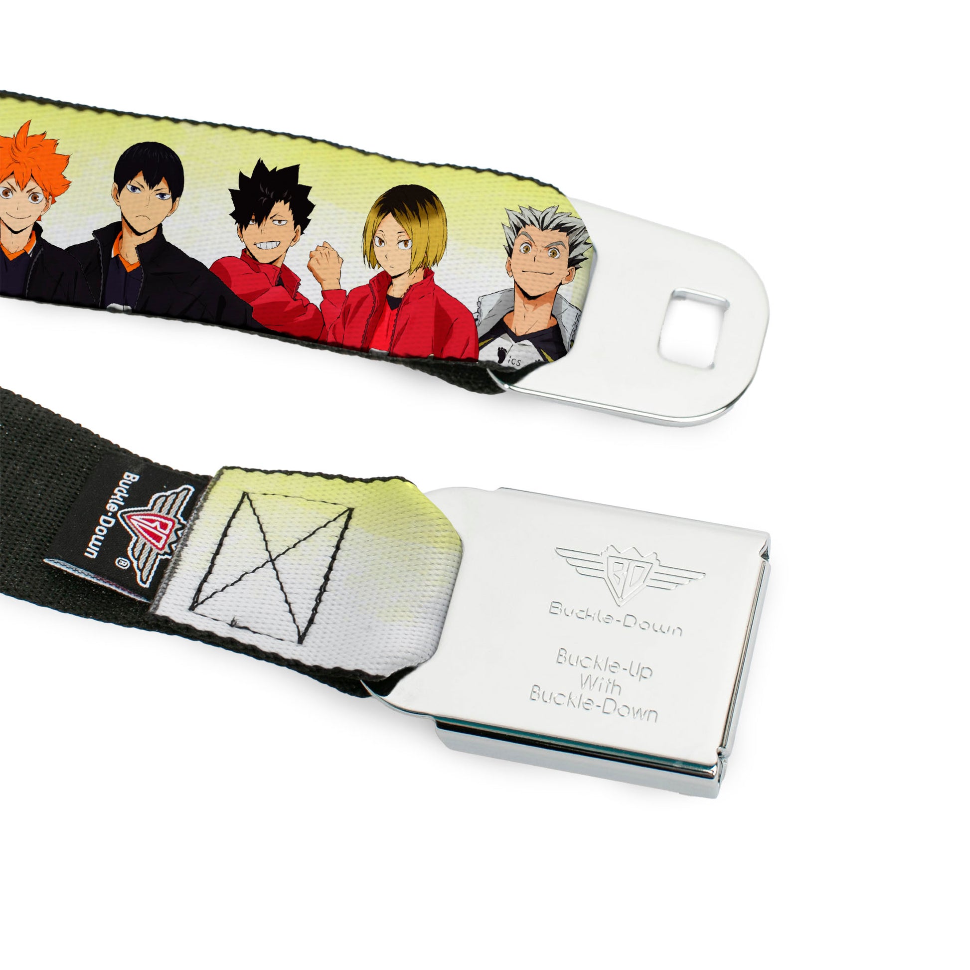 HAIKYU Title Logo Full Color Black/Orange Seatbelt Belt - Haikyu Six Volleyball Team Player Pairs Line Up Yellows Webbing Seatbelt Belts Haikyu!!