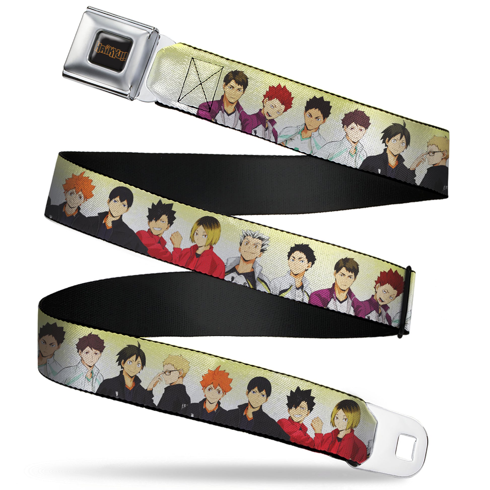 HAIKYU Title Logo Full Color Black/Orange Seatbelt Belt - Haikyu Six Volleyball Team Player Pairs Line Up Yellows Webbing Seatbelt Belts Haikyu!!