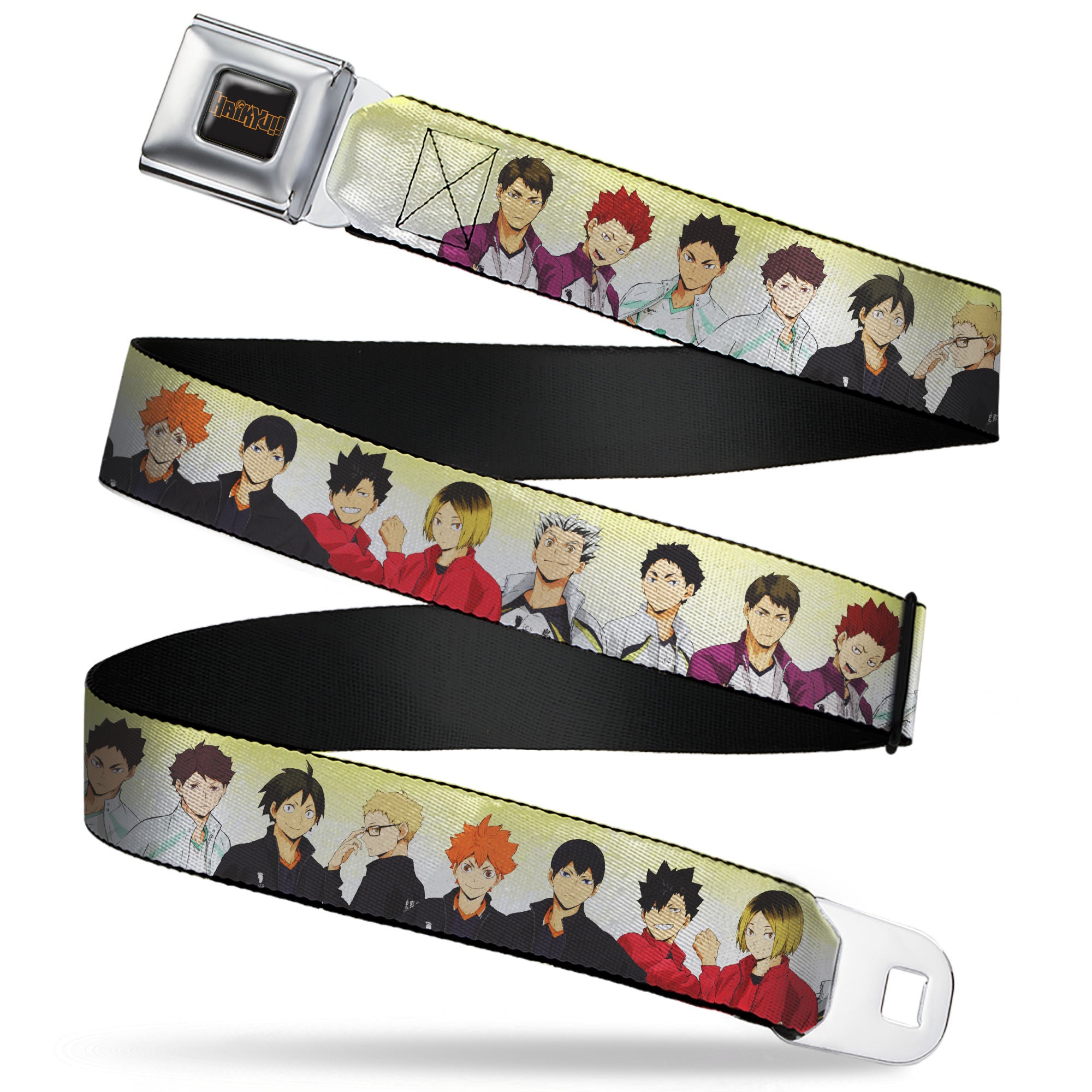 HAIKYU Title Logo Full Color Black/Orange Seatbelt Belt - Haikyu Six Volleyball Team Player Pairs Line Up Yellows Webbing Seatbelt Belts Haikyu!!