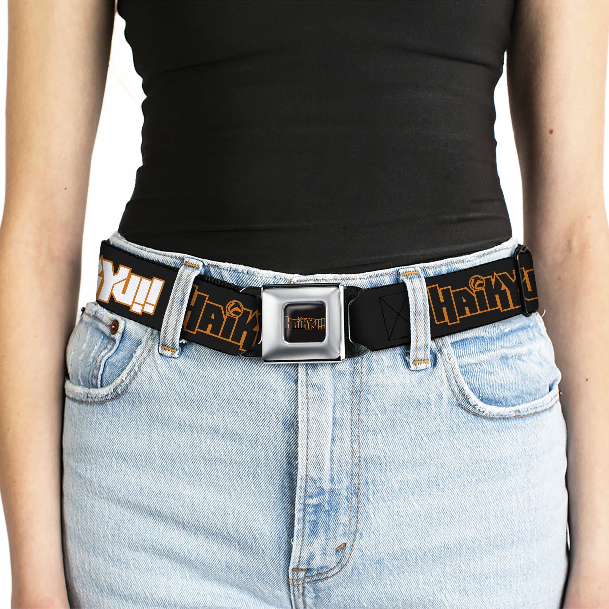 HAIKYU Title Logo Full Color Black/Orange Seatbelt Belt - HAIKYU Title Logos Black/Orange/White Webbing Seatbelt Belts Haikyu!!
