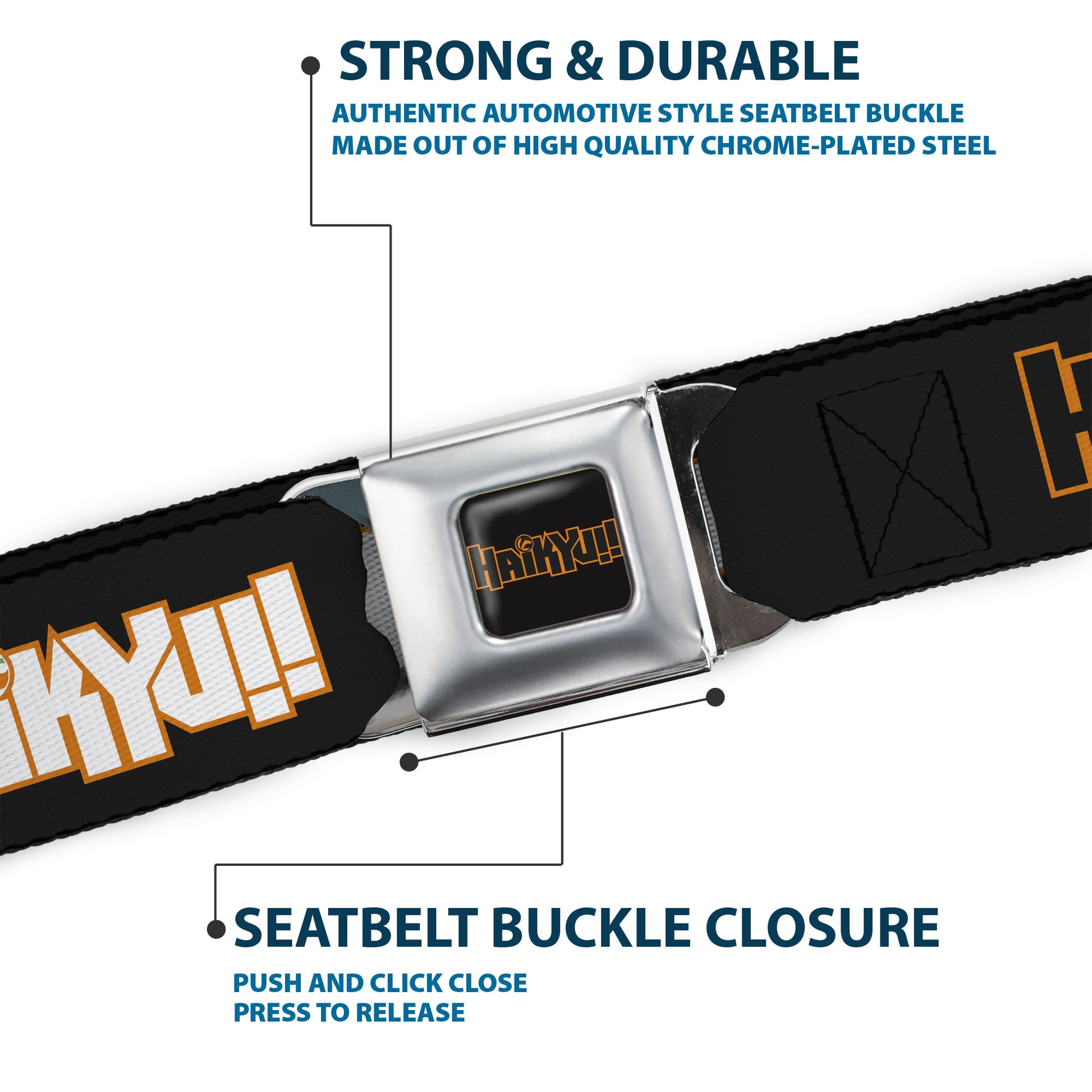 HAIKYU Title Logo Full Color Black/Orange Seatbelt Belt - HAIKYU Title Logos Black/Orange/White Webbing Seatbelt Belts Haikyu!!