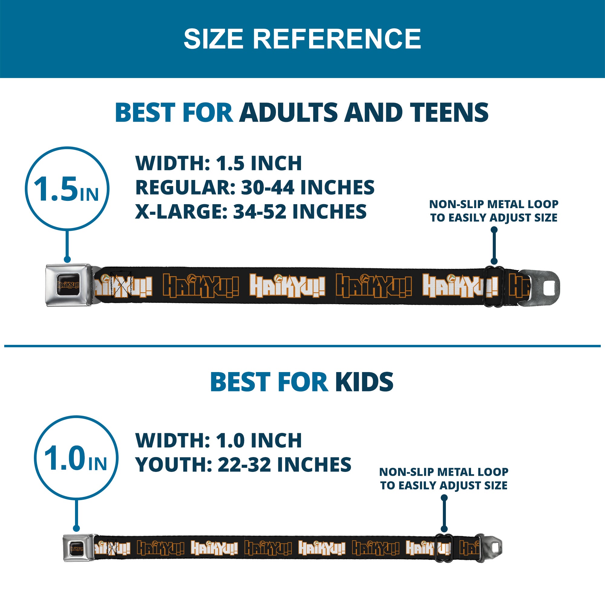 HAIKYU Title Logo Full Color Black/Orange Seatbelt Belt - HAIKYU Title Logos Black/Orange/White Webbing