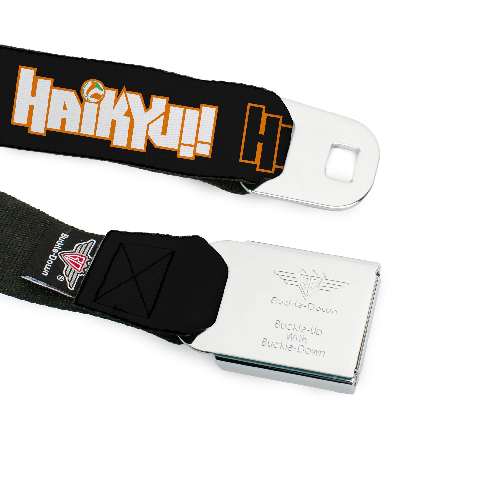 HAIKYU Title Logo Full Color Black/Orange Seatbelt Belt - HAIKYU Title Logos Black/Orange/White Webbing Seatbelt Belts Haikyu!!