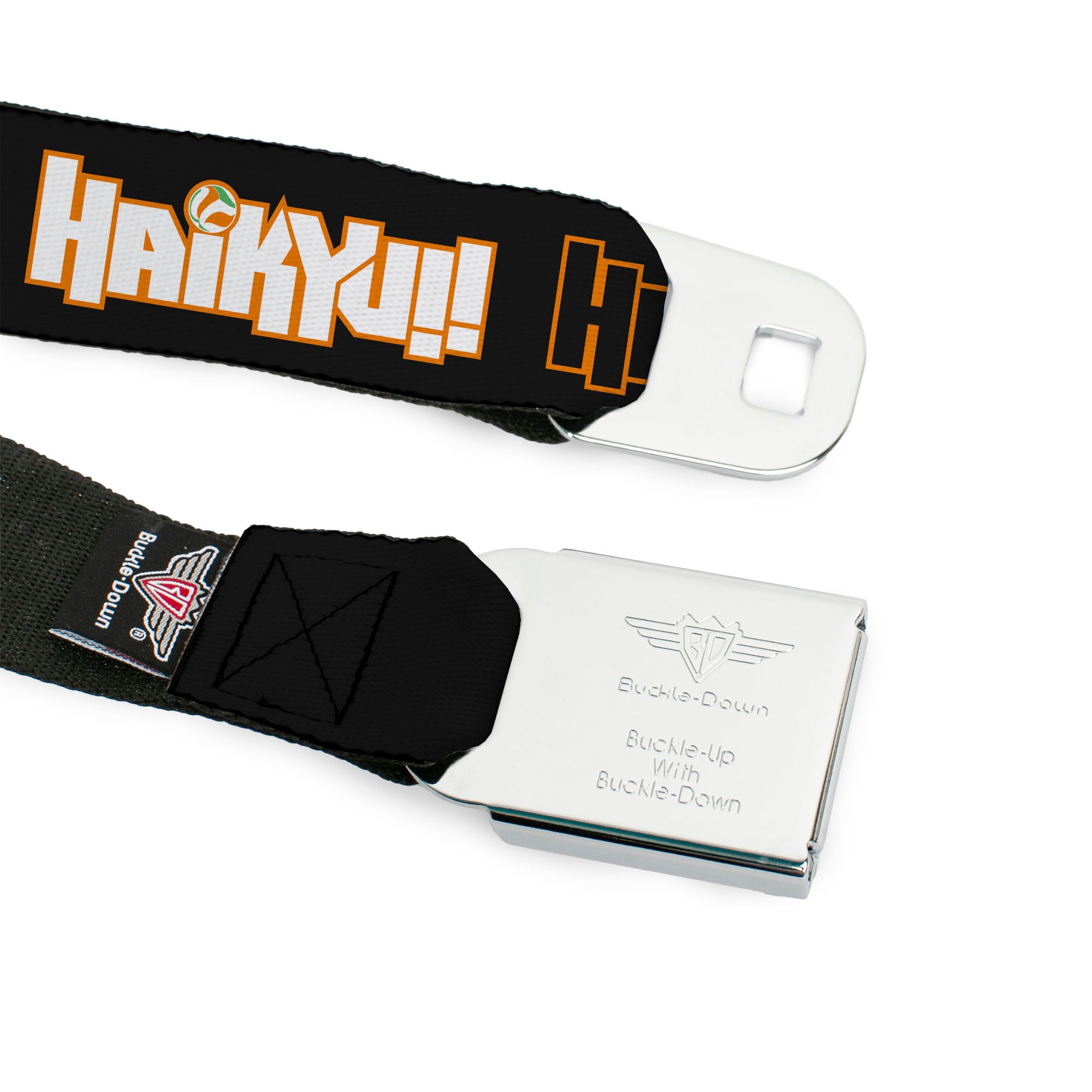 HAIKYU Title Logo Full Color Black/Orange Seatbelt Belt - HAIKYU Title Logos Black/Orange/White Webbing Seatbelt Belts Haikyu!!