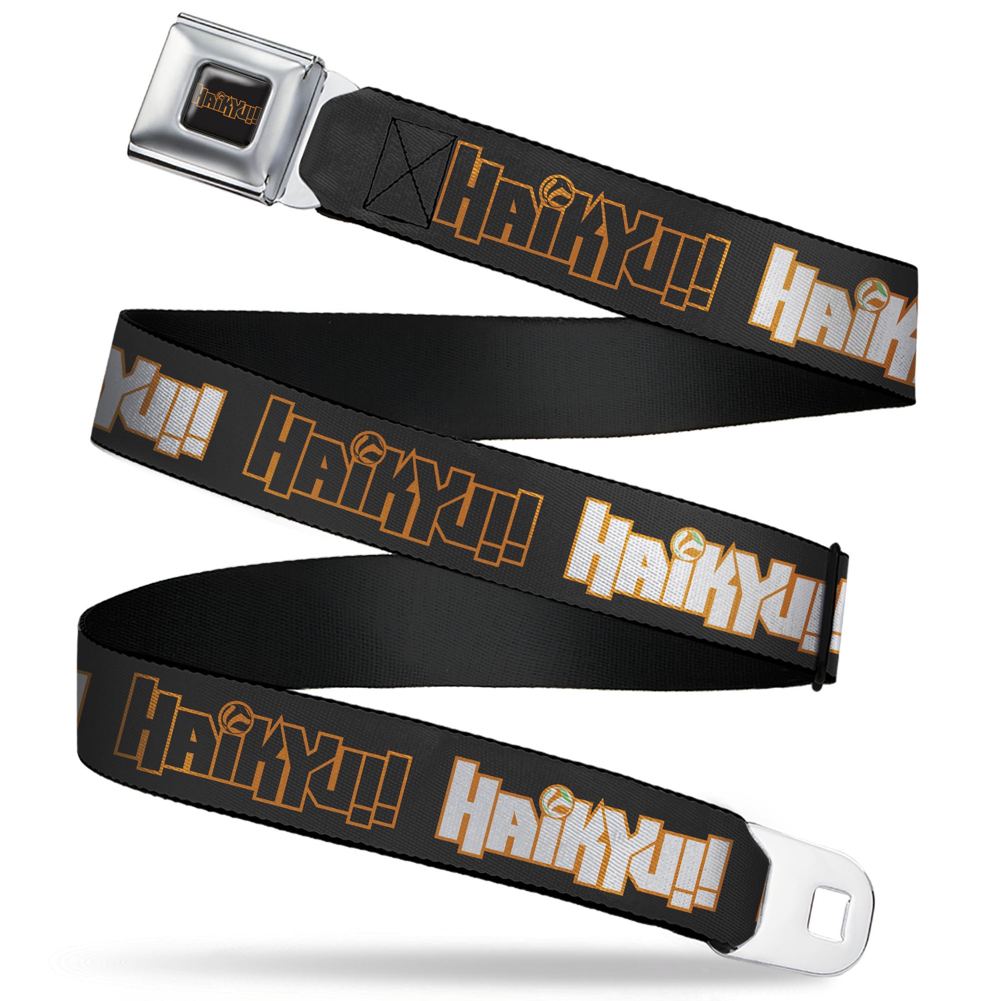 HAIKYU Title Logo Full Color Black/Orange Seatbelt Belt - HAIKYU Title Logos Black/Orange/White Webbing Seatbelt Belts Haikyu!!