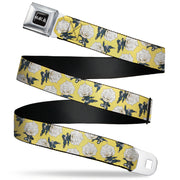 Hell's Paradise Kanji Title Logo Full Color Black/White Seatbelt Belt - Hell's Paradise Chibi Gabimaru Poses Scattered Yellow Webbing Seatbelt Belts Hell's Paradise