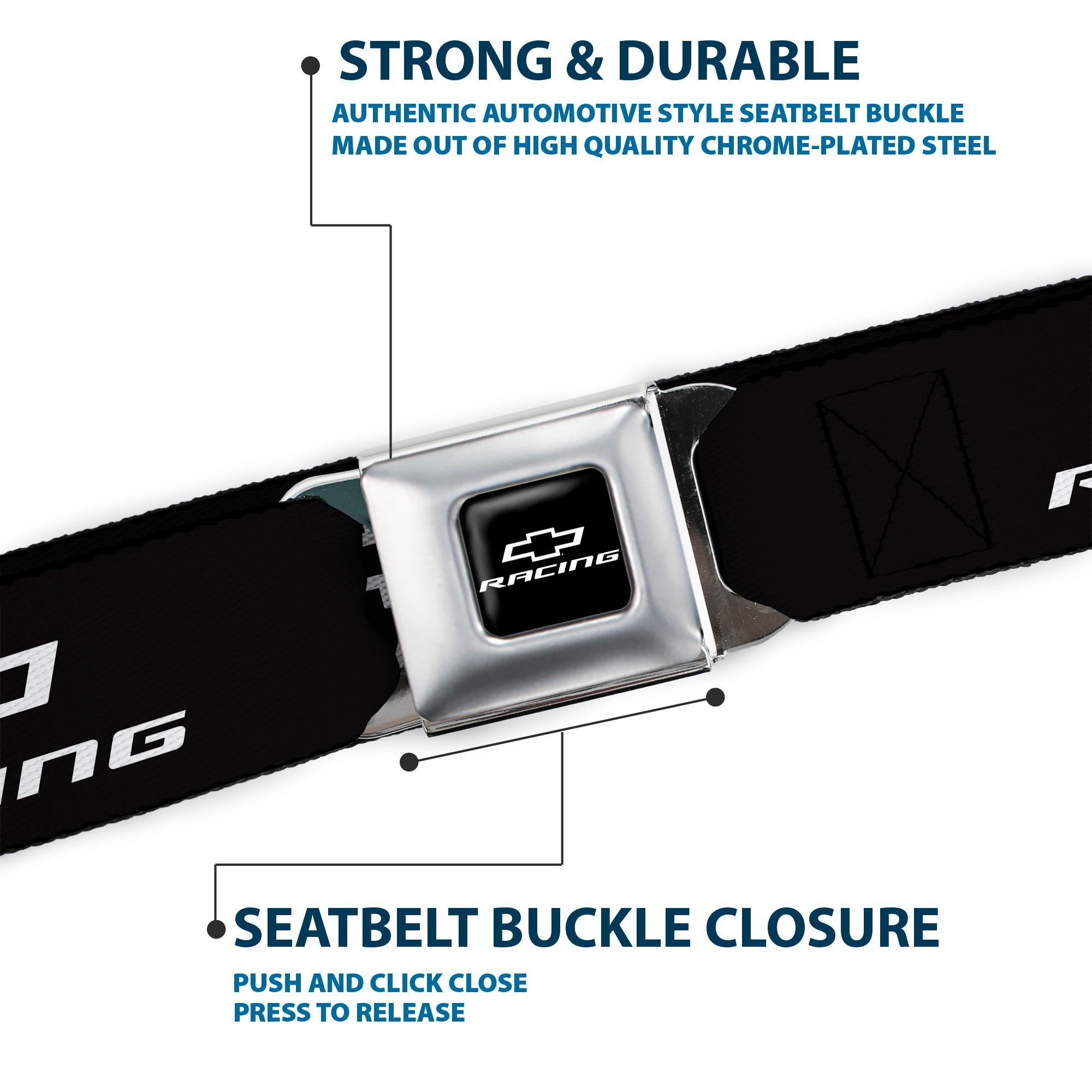 Chevy Bowtie RACING Logo Full Color Black/White Seatbelt Belt - Chevy Bowtie RACING Logo Black/White Webbing Seatbelt Belts GM General Motors