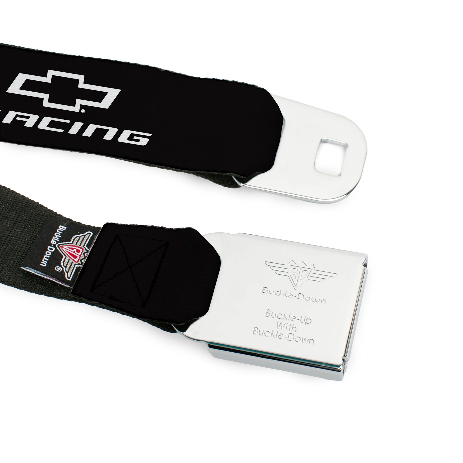 Chevy Bowtie RACING Logo Full Color Black/White Seatbelt Belt - Chevy Bowtie RACING Logo Black/White Webbing Seatbelt Belts GM General Motors
