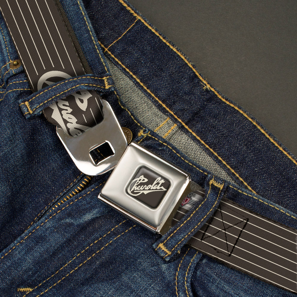 CHEVROLET Heritage Script Full Color Charcoal Tan Seatbelt Belt - CHEVROLET Heritage Script/Stripe Charcoal/Tan Webbing Seatbelt Belts GM General Motors