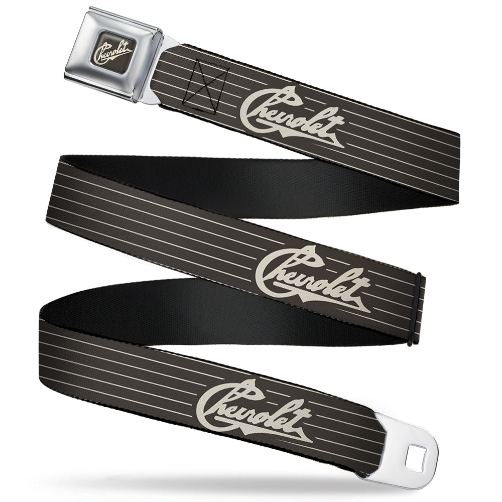CHEVROLET Heritage Script Full Color Charcoal Tan Seatbelt Belt - CHEVROLET Heritage Script/Stripe Charcoal/Tan Webbing Seatbelt Belts GM General Motors