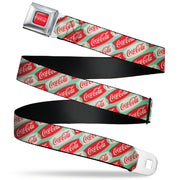 DRINK COCA-COLA Logo Full Color Red/White Seatbelt Belt - Coca-Cola Script Marquee Logo Green/Red/White Webbing Seatbelt Belts Coca-Cola