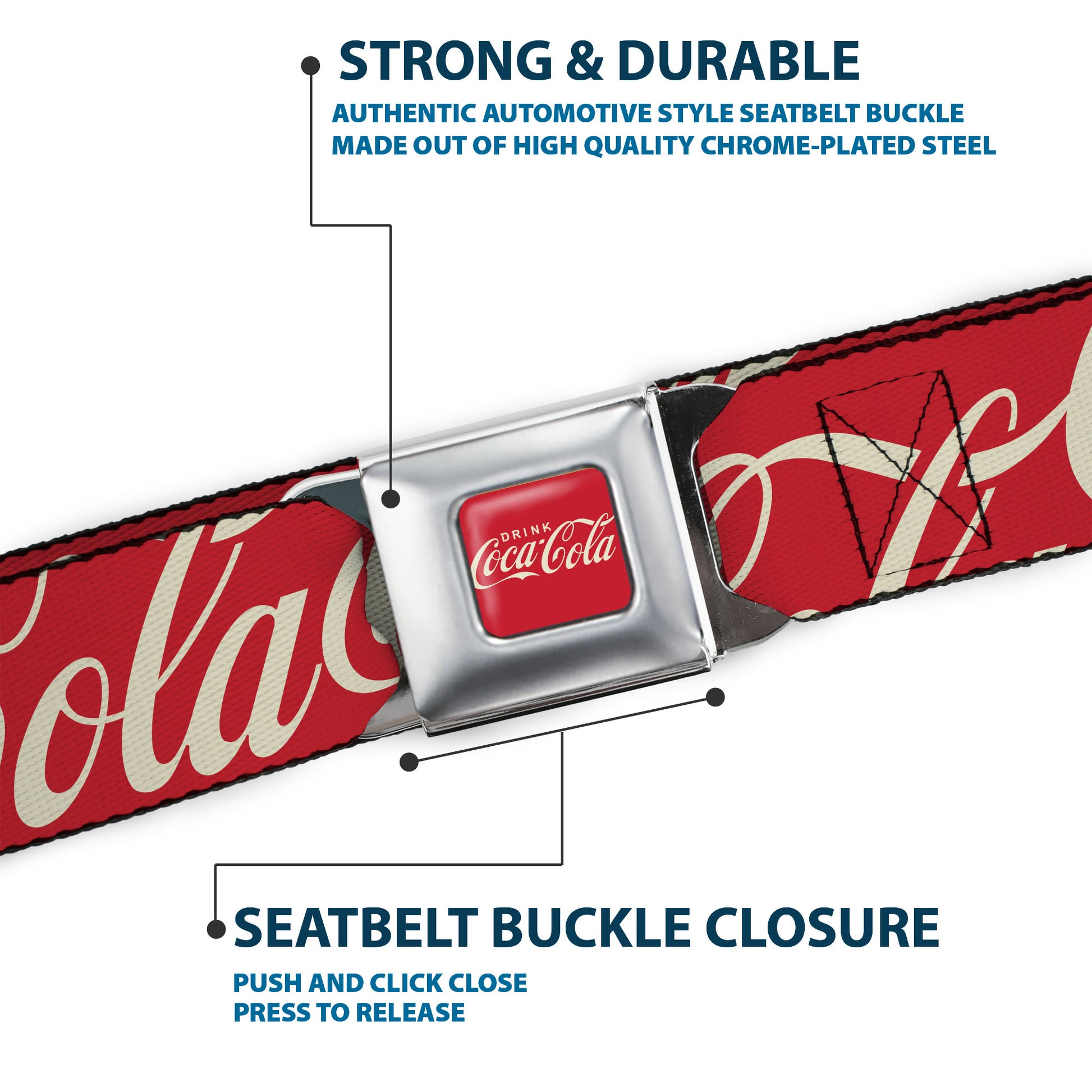 DRINK COCA-COLA Logo Full Color Red/White Seatbelt Belt - DRINK COCA-COLA Typograpy Logo Scattered Red/White Webbing Seatbelt Belts Coca-Cola