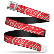 DRINK COCA-COLA Logo Full Color Red/White Seatbelt Belt - DRINK COCA-COLA Typograpy Logo Scattered Red/White Webbing Seatbelt Belts Coca-Cola
