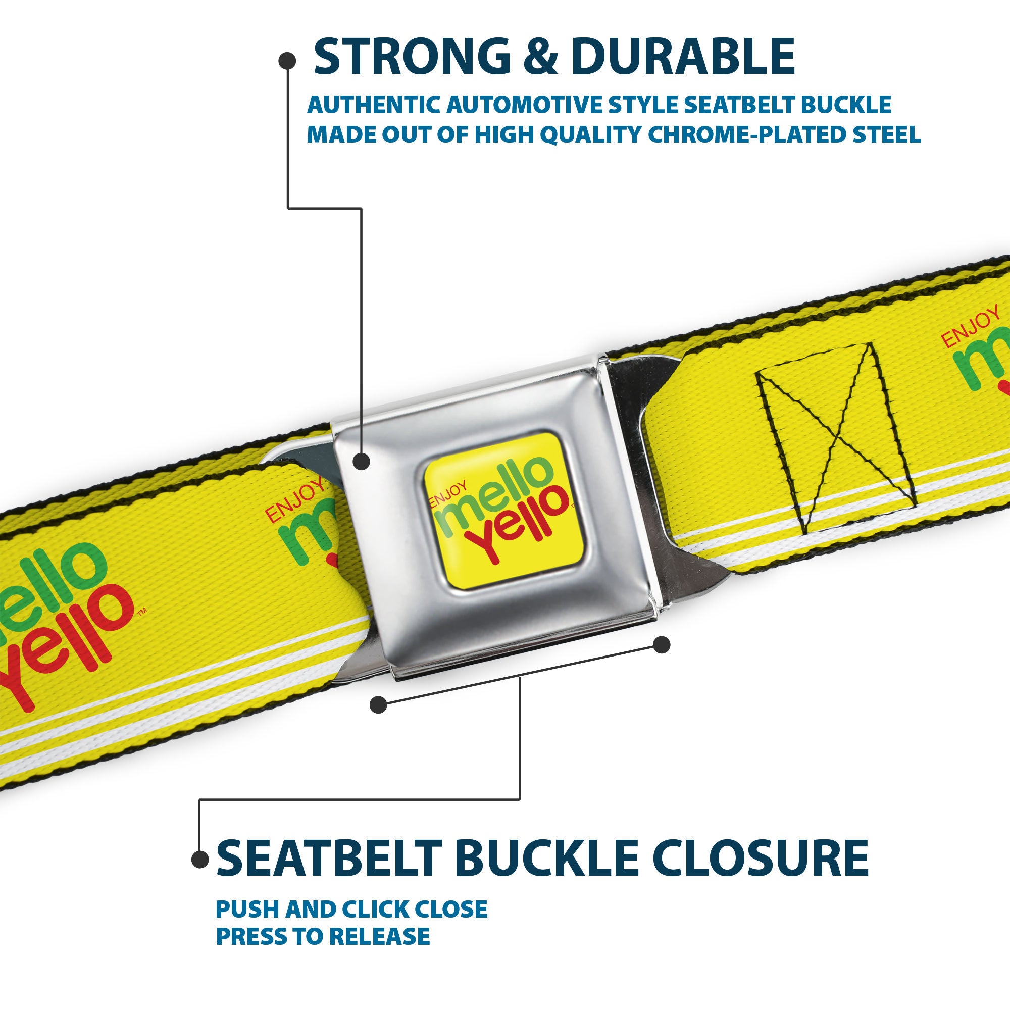 ENJOY MELLO YELLO Logo Full Color Yellow/Red/Green Seatbelt Belt - ENJOY MELLO YELLO Logo Yellow/Red/Green Webbing Seatbelt Belts Coca-Cola