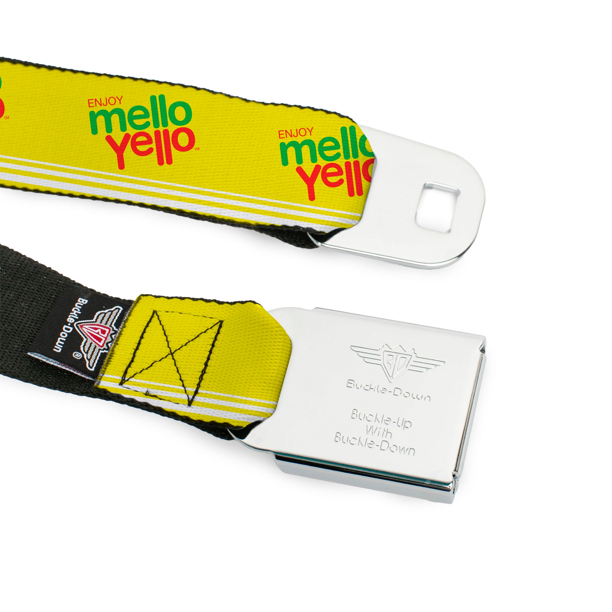 ENJOY MELLO YELLO Logo Full Color Yellow/Red/Green Seatbelt Belt - ENJOY MELLO YELLO Logo Yellow/Red/Green Webbing Seatbelt Belts Coca-Cola