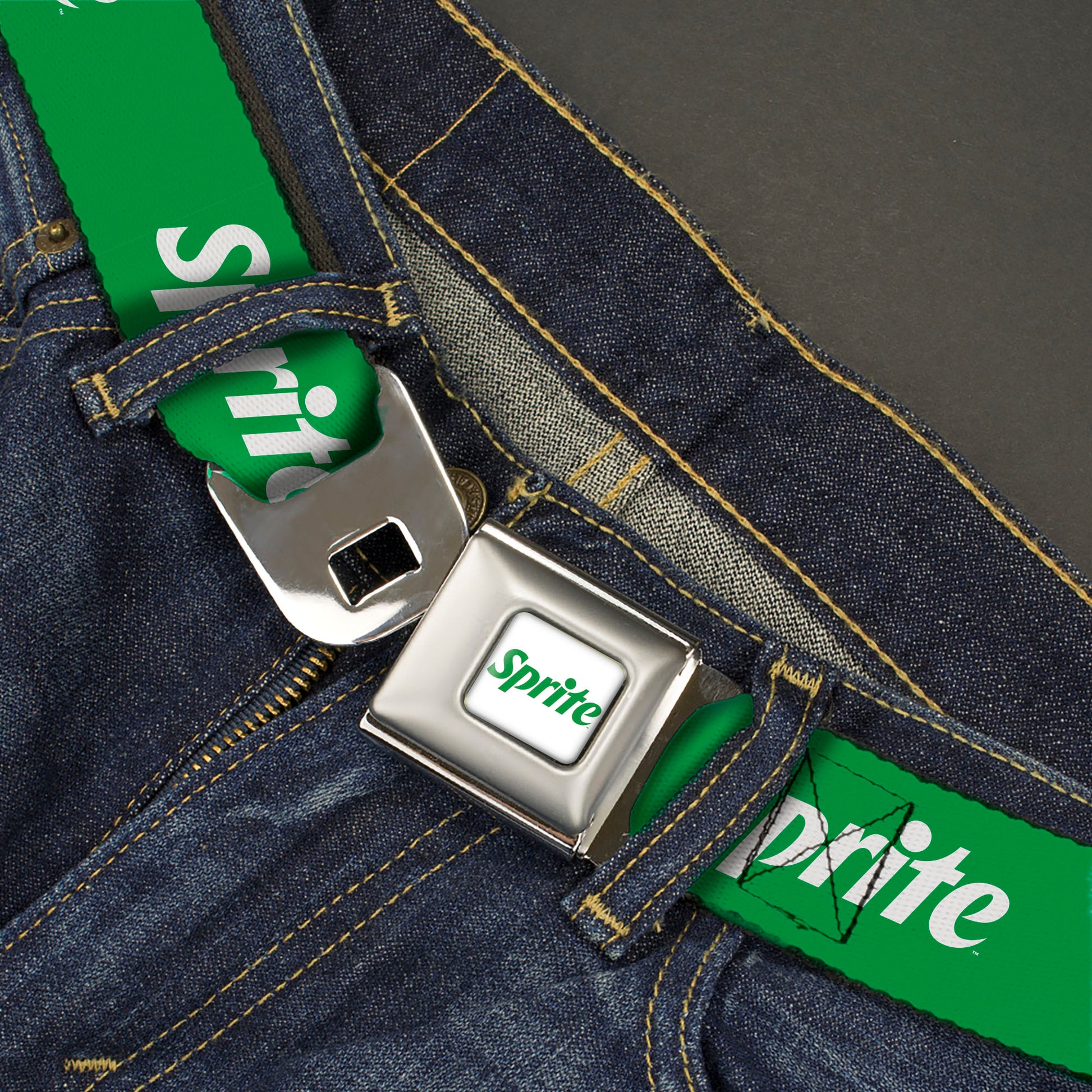 SPRITE Logo Full Color White/Green Seatbelt Belt - SPRITE Logo Green/White Webbing Seatbelt Belts Coca-Cola