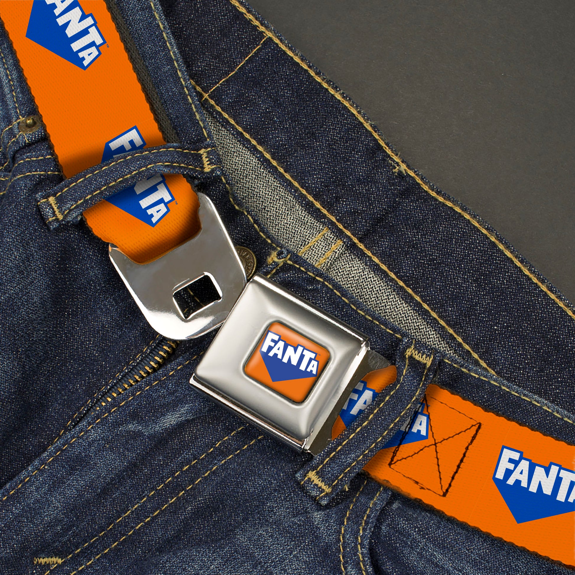FANTA Logo Full Color Orange/Blue/White Seatbelt Belt - FANTA Logo Orange/Blue/White Webbing Seatbelt Belts Coca-Cola