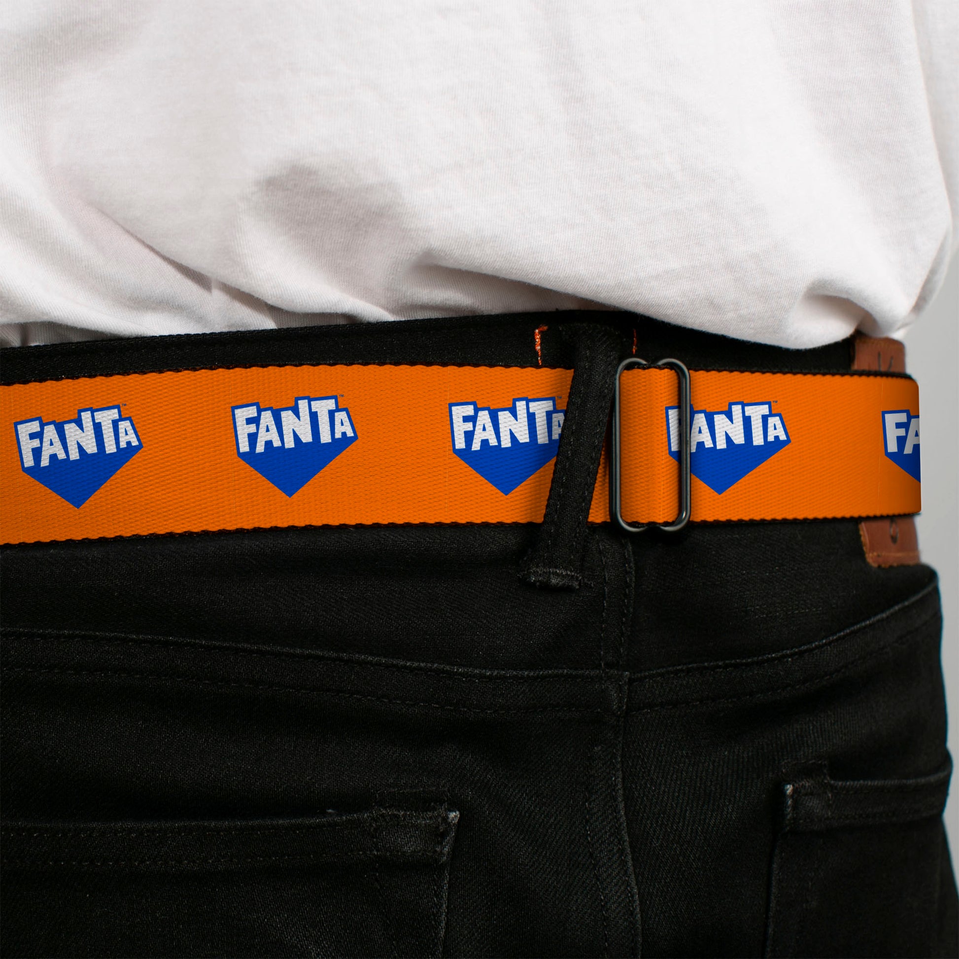 FANTA Logo Full Color Orange/Blue/White Seatbelt Belt - FANTA Logo Orange/Blue/White Webbing Seatbelt Belts Coca-Cola