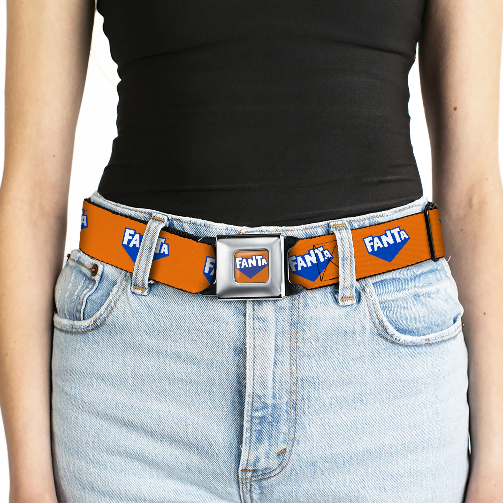 FANTA Logo Full Color Orange/Blue/White Seatbelt Belt - FANTA Logo Orange/Blue/White Webbing Seatbelt Belts Coca-Cola