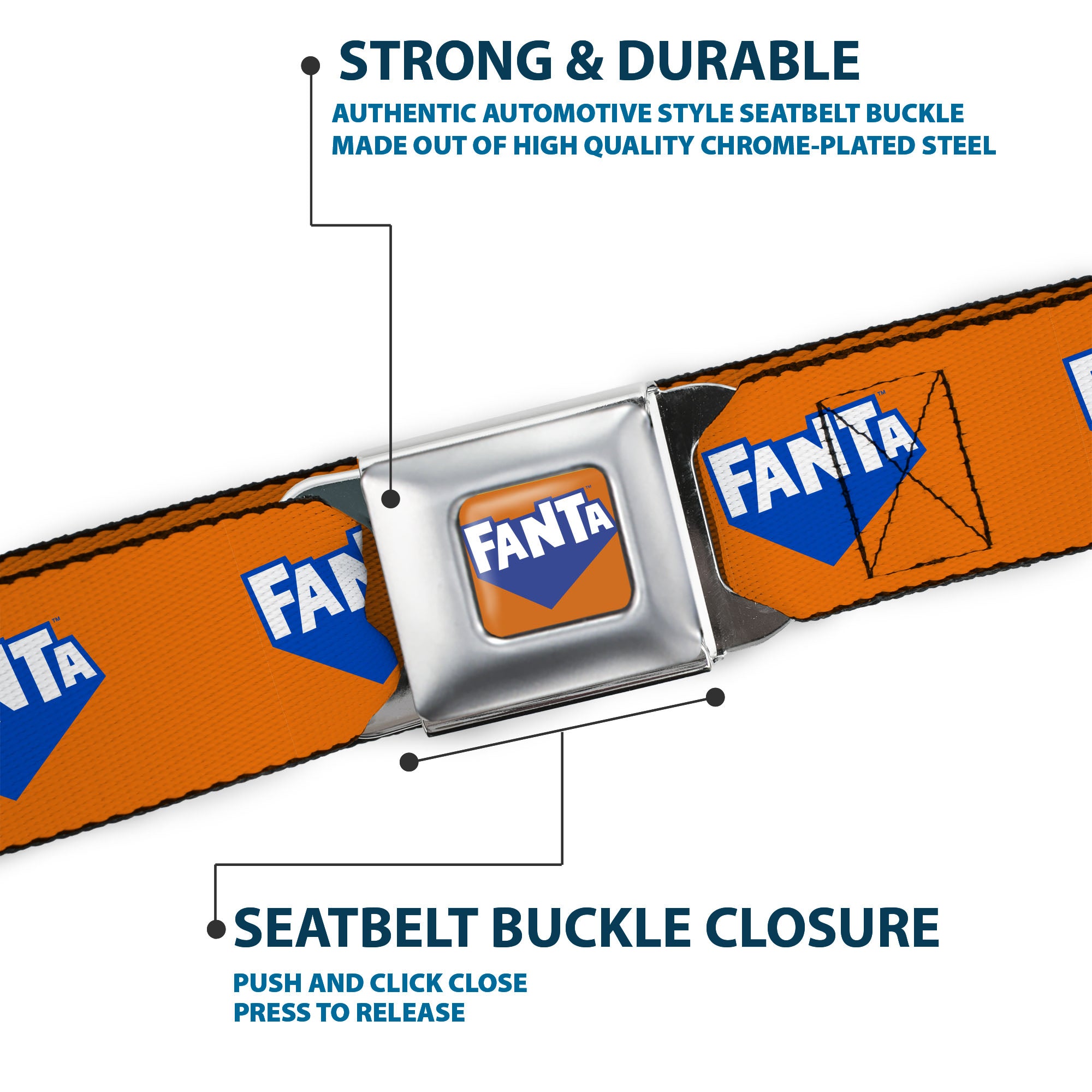 FANTA Logo Full Color Orange/Blue/White Seatbelt Belt - FANTA Logo Orange/Blue/White Webbing Seatbelt Belts Coca-Cola