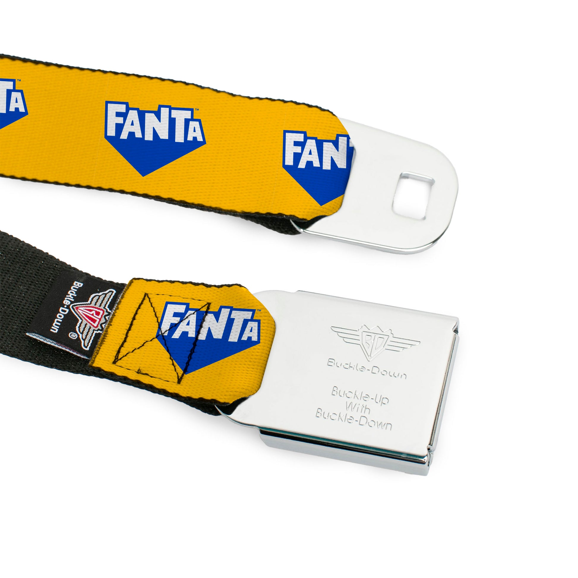 FANTA Logo Full Color Pineapple Yellow/Blue/White Seatbelt Belt - FANTA Logo Pineapple Yellow/Blue/White Webbing Seatbelt Belts Coca-Cola