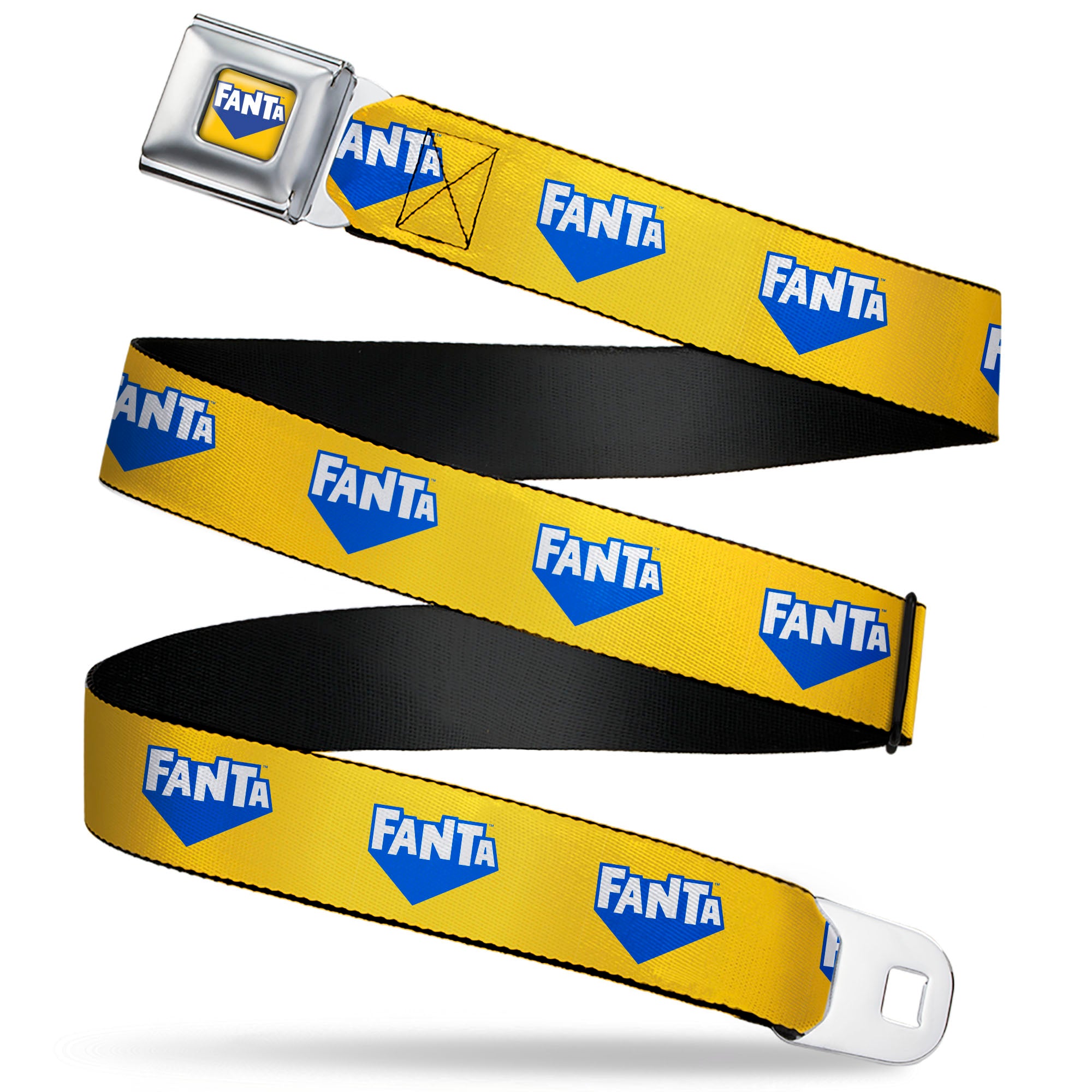 FANTA Logo Full Color Pineapple Yellow/Blue/White Seatbelt Belt - FANTA Logo Pineapple Yellow/Blue/White Webbing Seatbelt Belts Coca-Cola