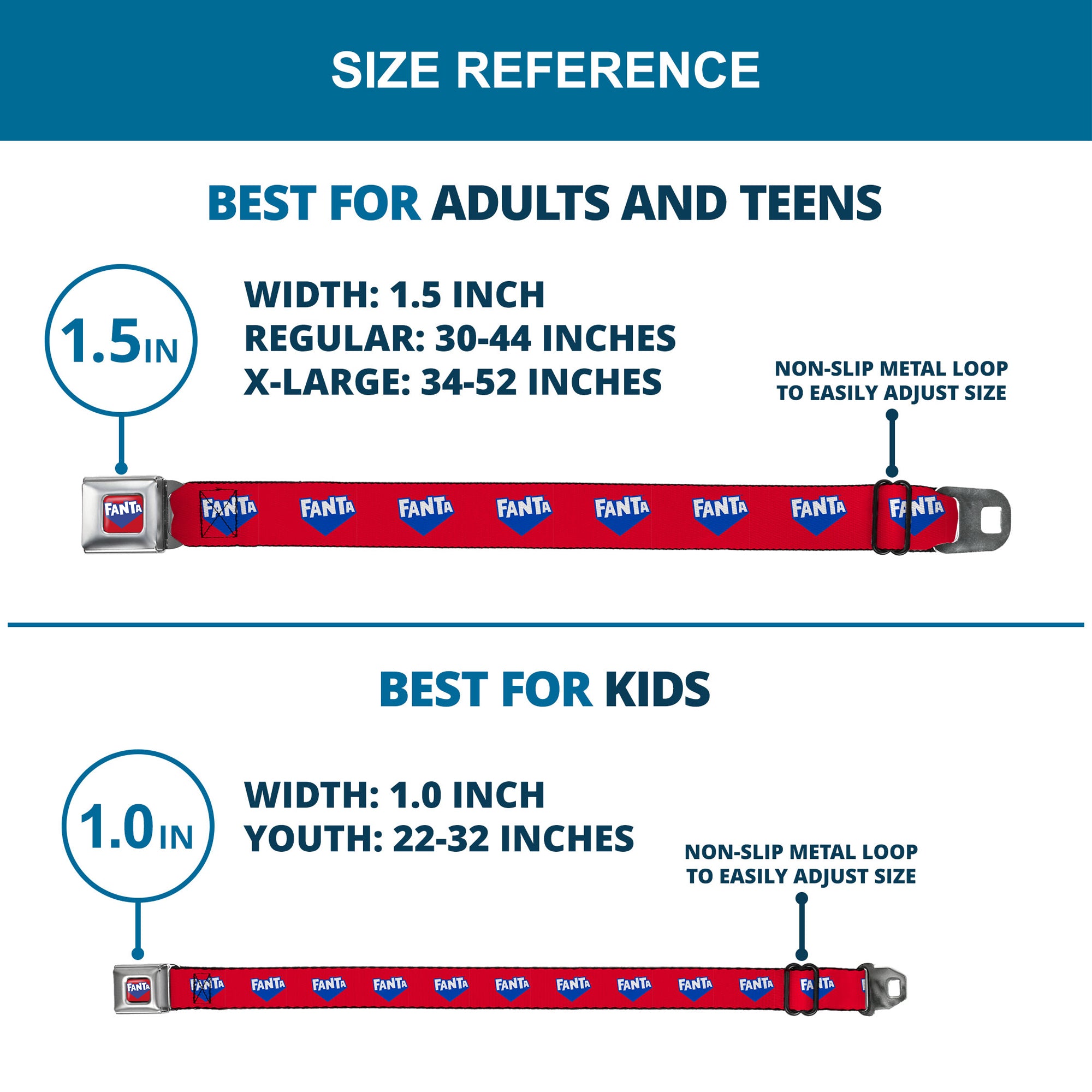 FANTA Logo Full Color Strawberry Red/Blue/White Seatbelt Belt - FANTA Logo Strawberry Red/Blue/White Webbing Seatbelt Belts Coca-Cola