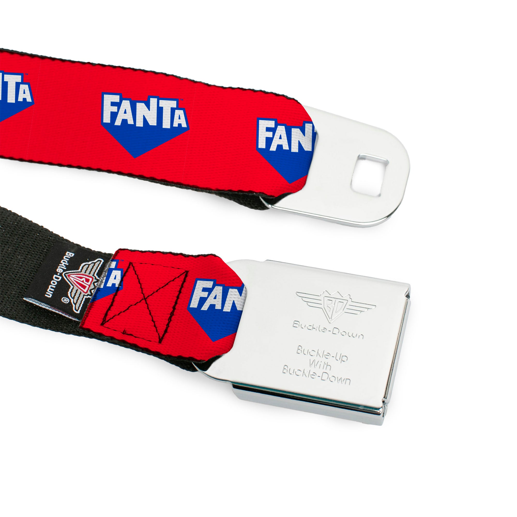FANTA Logo Full Color Strawberry Red/Blue/White Seatbelt Belt - FANTA Logo Strawberry Red/Blue/White Webbing Seatbelt Belts Coca-Cola