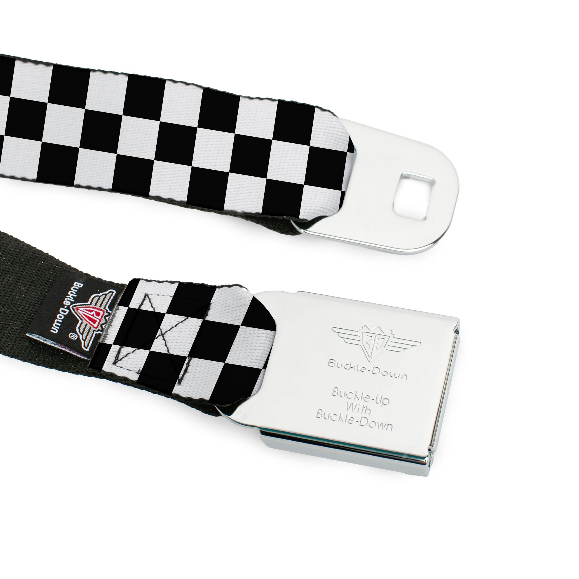 CHALLENGER Script Seatbelt Belt - Checker Black/White Webbing Seatbelt Belts Dodge