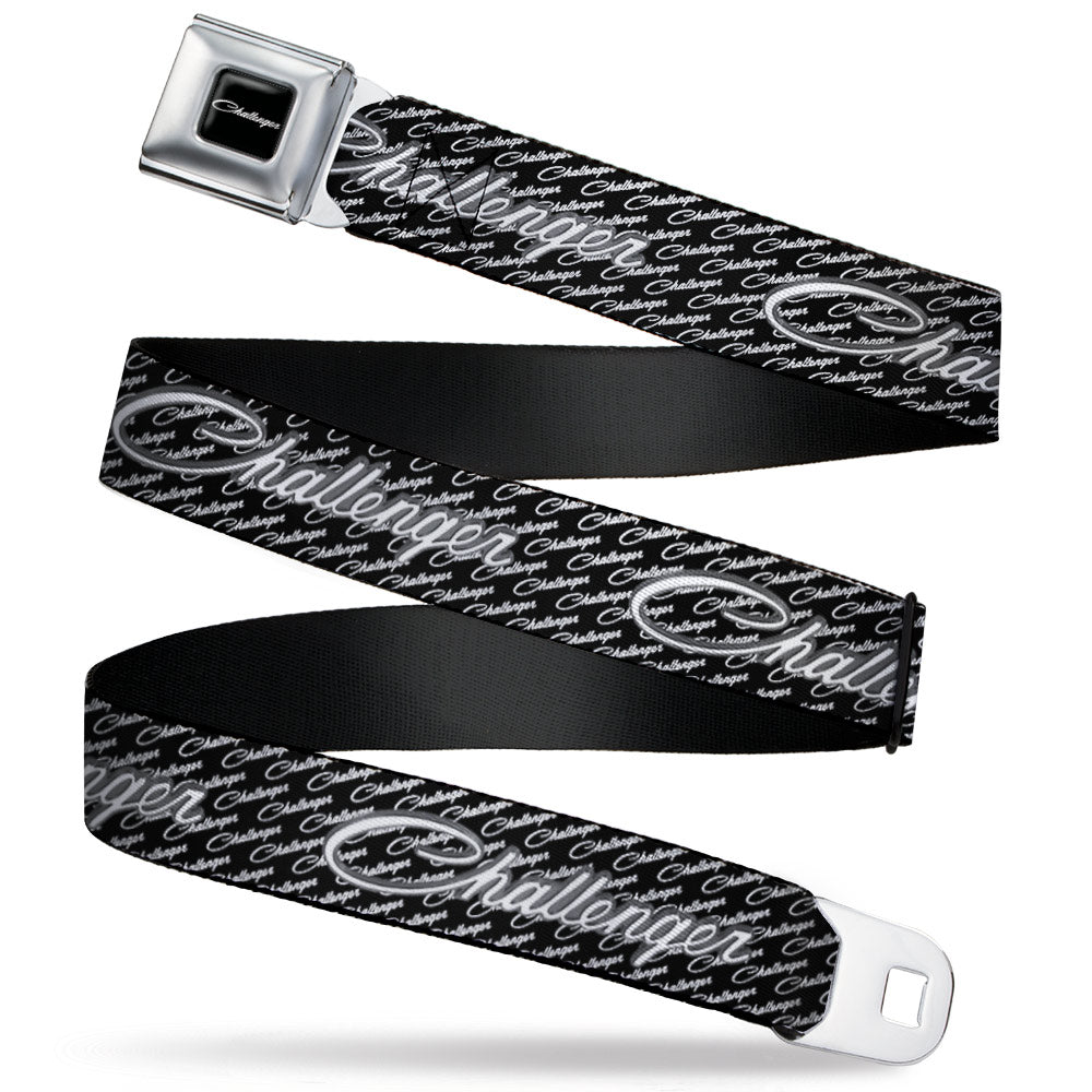 CHALLENGER Script Seatbelt Belt - CHALLENGER Repeat w/Text Black/White Webbing Seatbelt Belts Dodge