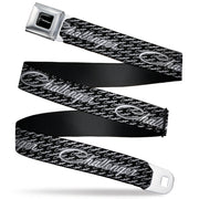 CHALLENGER Script Seatbelt Belt - CHALLENGER Repeat w/Text Black/White Webbing Seatbelt Belts Dodge