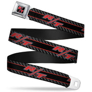 Dodge Challenger R T Emblem Full Color Black White Red Seatbelt Belt - Dodge Challenger R/T Emblem/Carbon Fiber Stripe Grays/Black/Red Webbing Seatbelt Belts Dodge
