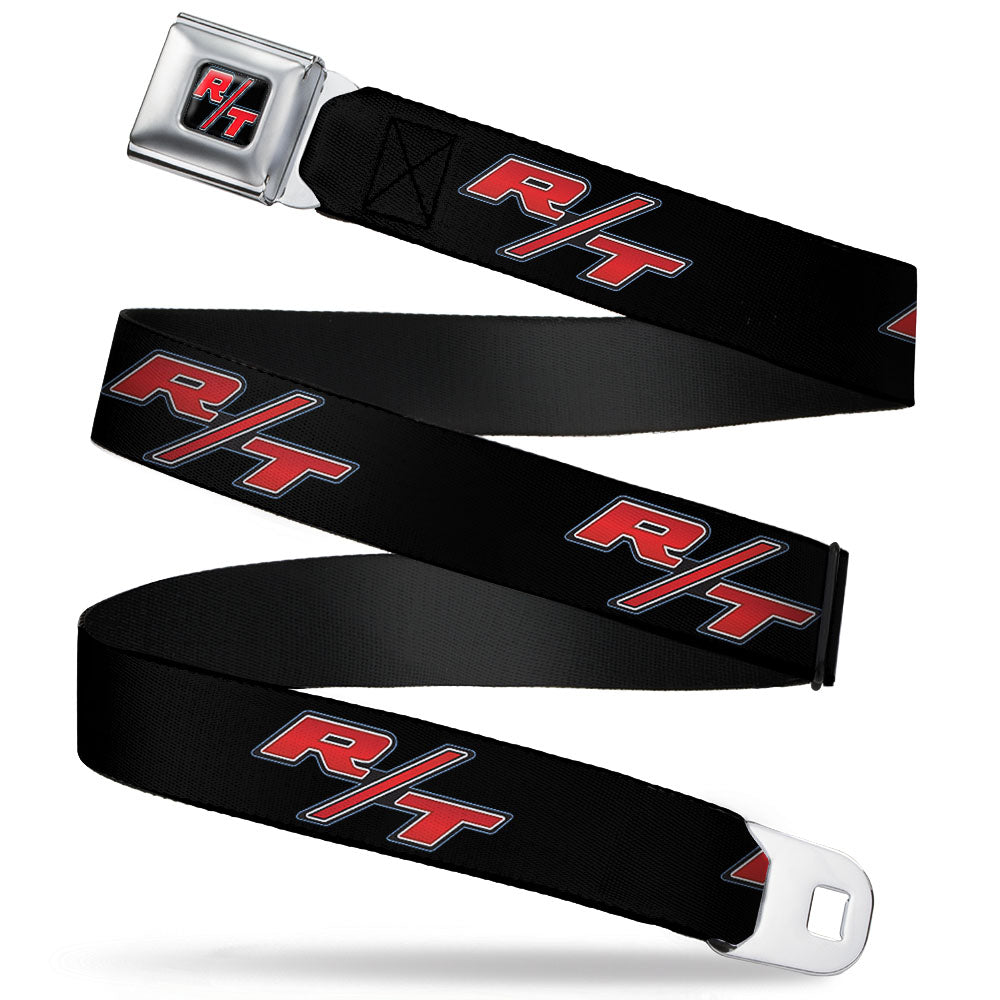 Dodge Challenger R T Emblem Full Color Black White Red Seatbelt Belt - Dodge Challenger R/T Emblem Repeat Black/Blue/White/Red Webbing Seatbelt Belts Dodge